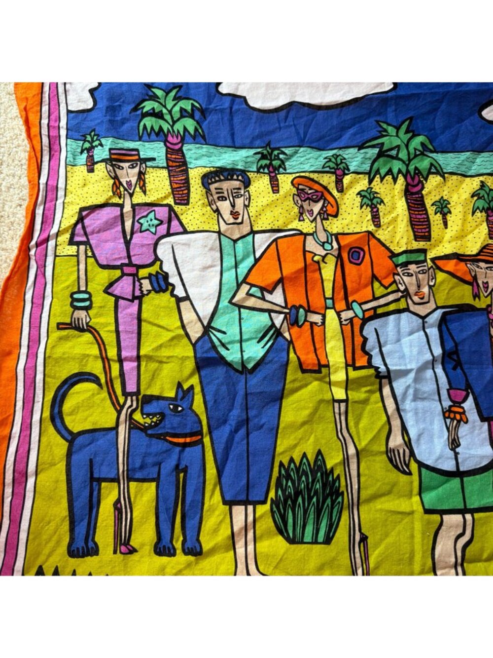 Vintage Esprit Scarf Resnicoff 1985 Beach Pop Art Cotton Bandana Handkerchief 25 - Picture 4 of 6